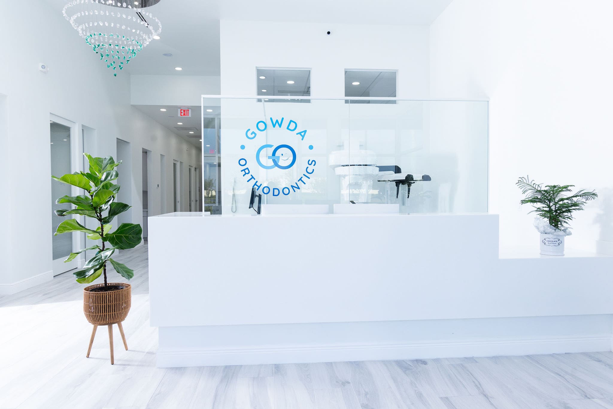 Reception desk in bright dental clinic